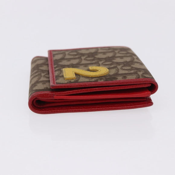 Christian Dior Trotter Canvas Compact Wallet PVC Beige Silver Auth 196069V