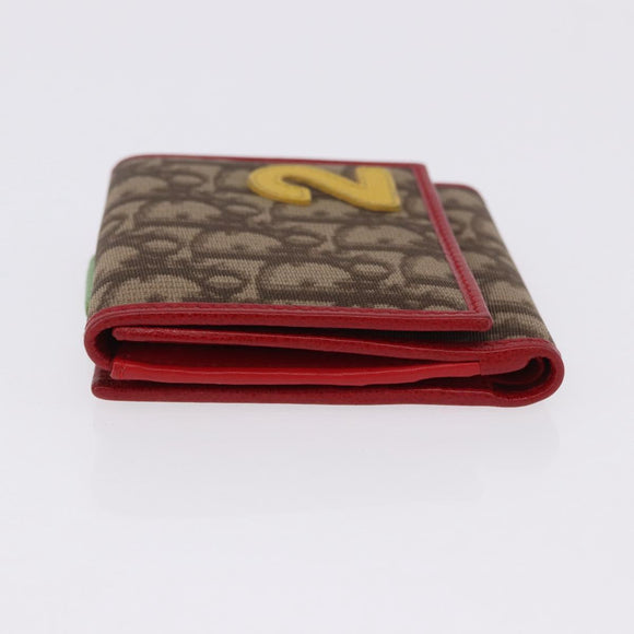 Christian Dior Trotter Canvas Compact Wallet PVC Beige Silver Auth 196069V
