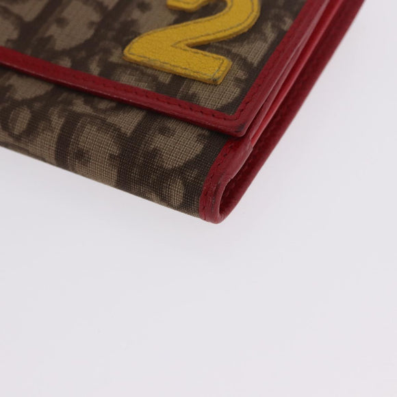 Christian Dior Trotter Canvas Compact Wallet PVC Beige Silver Auth 196069V