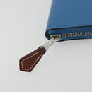 HERMES Azap Silk In Wallet Leather Blue Silver Auth 196072M-17