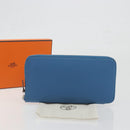HERMES Azap Silk In Wallet Leather Blue Silver Auth 196072M-12