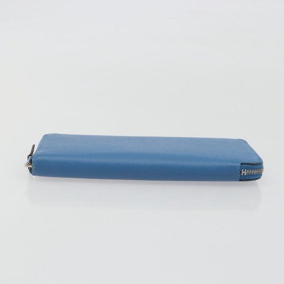 HERMES Azap Silk In Wallet Leather Blue Silver Auth 196072M