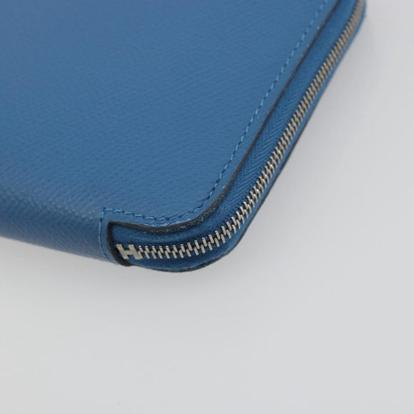 HERMES Azap Silk In Wallet Leather Blue Silver Auth 196072M