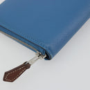 HERMES Azap Silk In Wallet Leather Blue Silver Auth 196072M-14