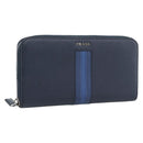 PRADA Long Wallet Safifano leather Navy Silver Auth 196073A-1