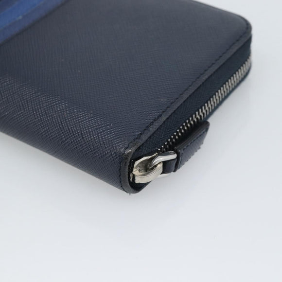 PRADA Long Wallet Safifano leather Navy Silver Auth 196073A