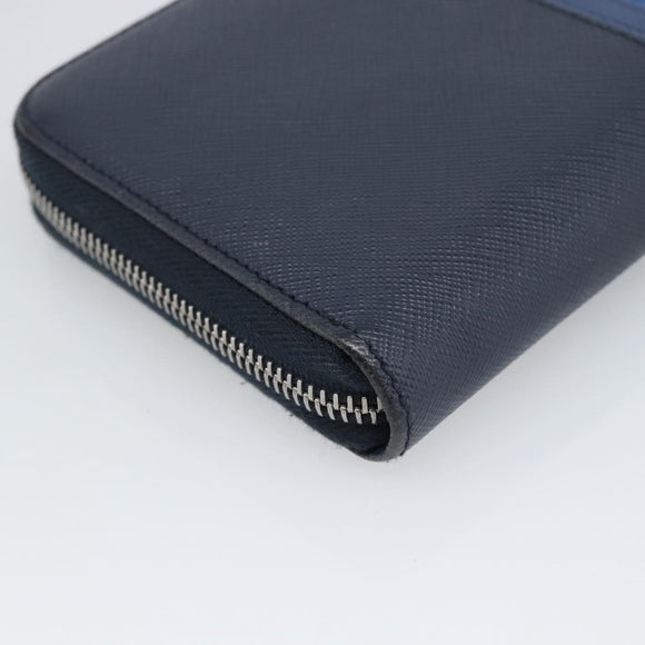 PRADA Long Wallet Safifano leather Navy Silver Auth 196073A