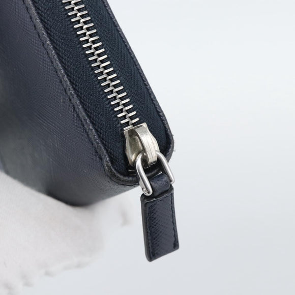 PRADA Long Wallet Safifano leather Navy Silver Auth 196073A