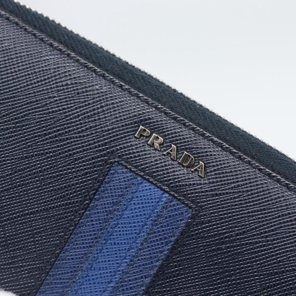PRADA Long Wallet Safifano leather Navy Silver Auth 196073A
