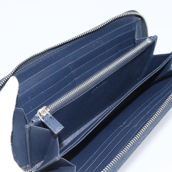 PRADA Long Wallet Safifano leather Navy Silver Auth 196073A