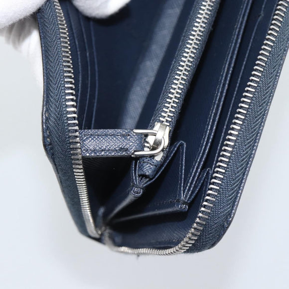 PRADA Long Wallet Safifano leather Navy Silver Auth 196073A