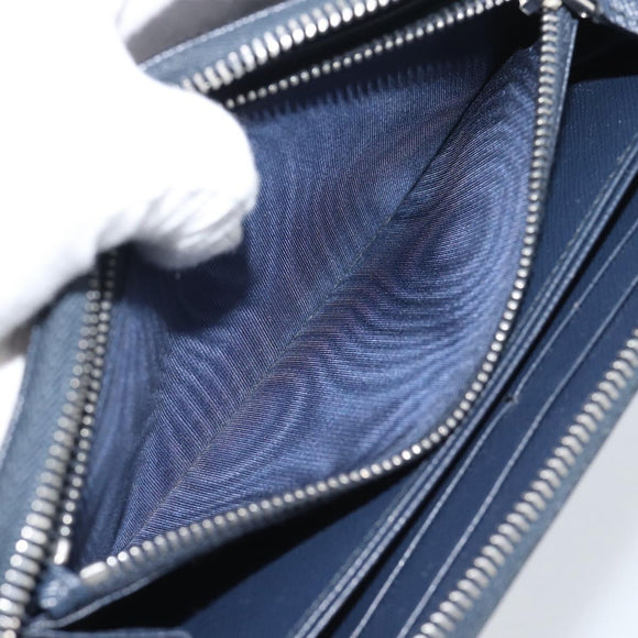 PRADA Long Wallet Safifano leather Navy Silver Auth 196073A