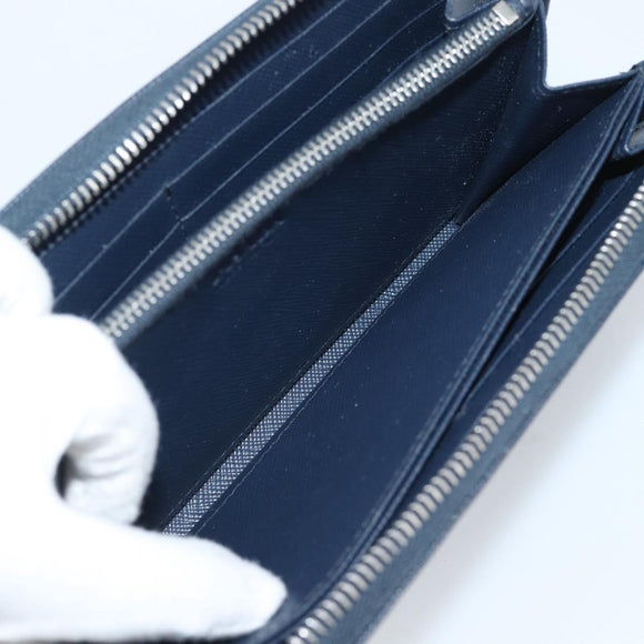 PRADA Long Wallet Safifano leather Navy Silver Auth 196073A