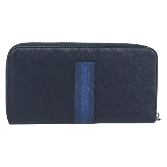 PRADA Long Wallet Safifano leather Navy Silver Auth 196073A