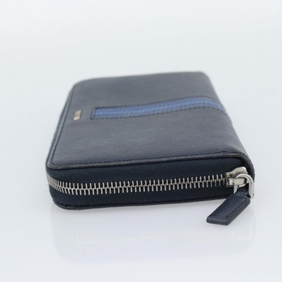 PRADA Long Wallet Safifano leather Navy Silver Auth 196073A