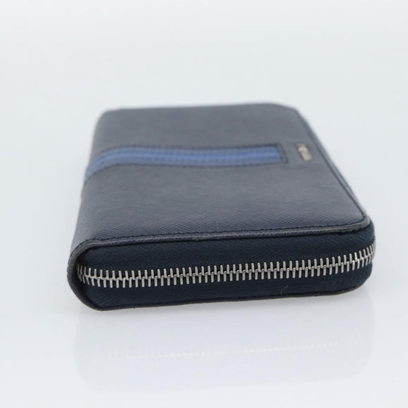 PRADA Long Wallet Safifano leather Navy Silver Auth 196073A