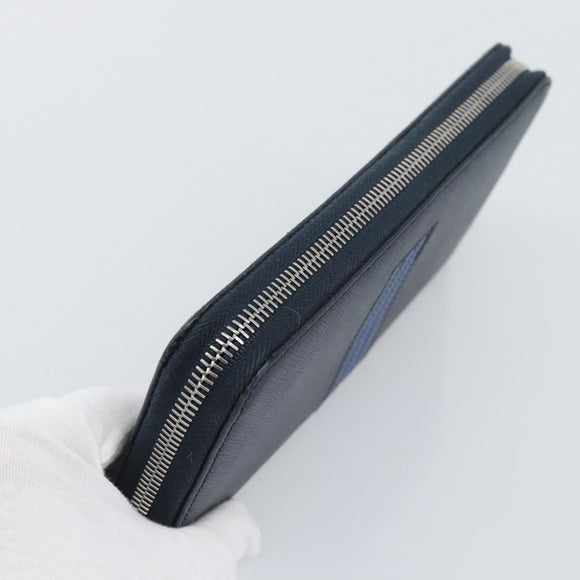 PRADA Long Wallet Safifano leather Navy Silver Auth 196073A