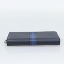 PRADA Long Wallet Safifano leather Navy Silver Auth 196073A-6