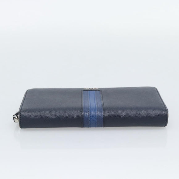PRADA Long Wallet Safifano leather Navy Silver Auth 196073A