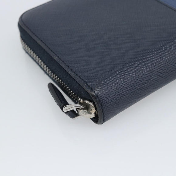 PRADA Long Wallet Safifano leather Navy Silver Auth 196073A