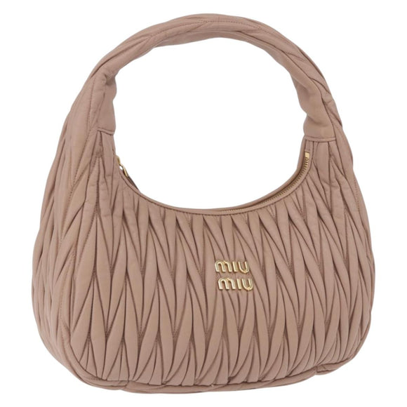 Miu Miu Matelasse Wonder Shoulder Bag Lamb Skin Pink Gold Auth 196075SAM