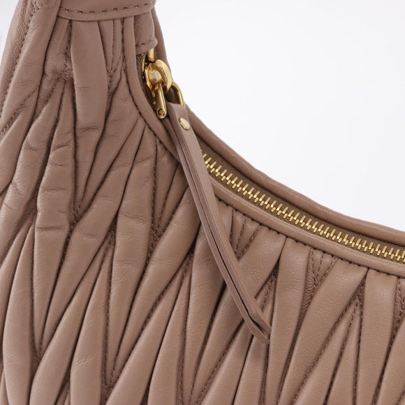 Miu Miu Matelasse Wonder Shoulder Bag Lamb Skin Pink Gold Auth 196075SAM