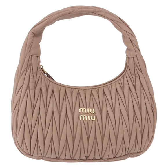 Miu Miu Matelasse Wonder Shoulder Bag Lamb Skin Pink Gold Auth 196075SAM