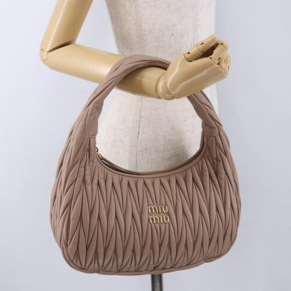 Miu Miu Matelasse Wonder Shoulder Bag Lamb Skin Pink Gold Auth 196075SAM