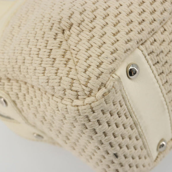CHANEL Hand Bag Canvas Beige Silver CC Auth 196080