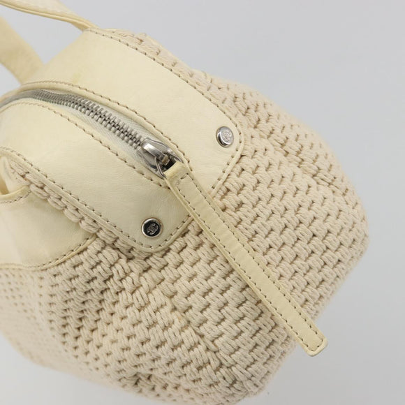 CHANEL Hand Bag Canvas Beige Silver CC Auth 196080