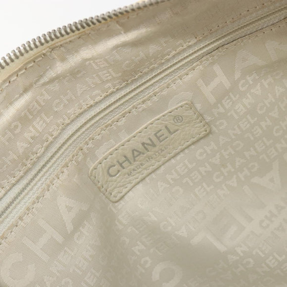 CHANEL Hand Bag Canvas Beige Silver CC Auth 196080