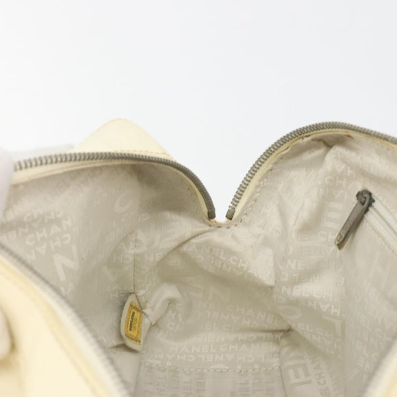 CHANEL Hand Bag Canvas Beige Silver CC Auth 196080