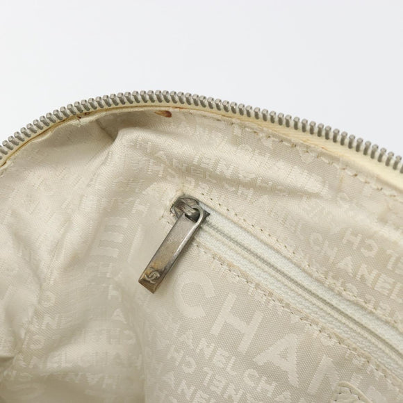 CHANEL Hand Bag Canvas Beige Silver CC Auth 196080