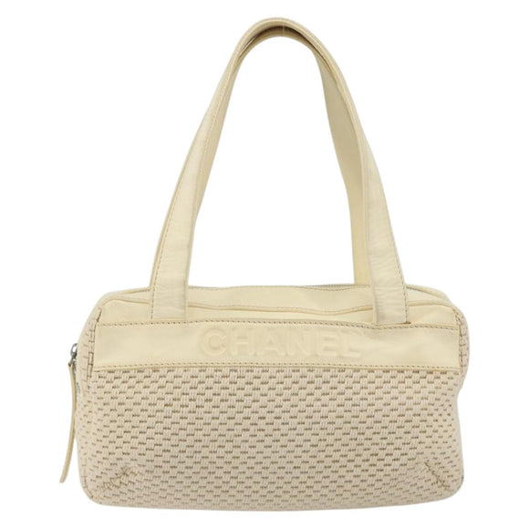 CHANEL Hand Bag Canvas Beige Silver CC Auth 196080