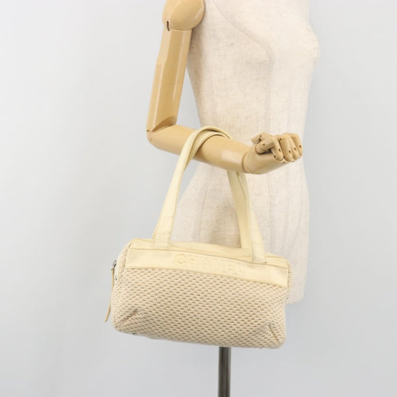 CHANEL Hand Bag Canvas Beige Silver CC Auth 196080