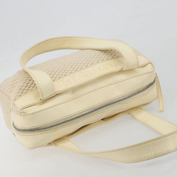 CHANEL Hand Bag Canvas Beige Silver CC Auth 196080