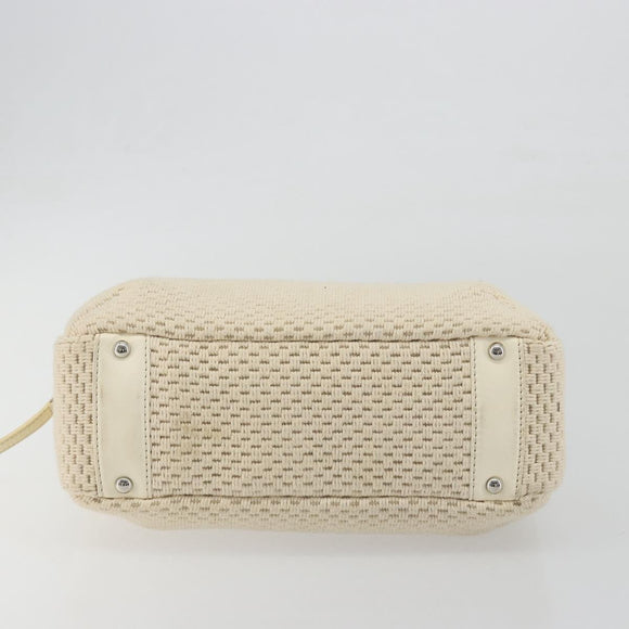 CHANEL Hand Bag Canvas Beige Silver CC Auth 196080