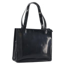 CHANEL Tote Bag Patent Black Silver CC Auth 196085-1