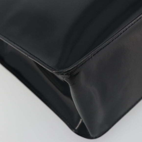 CHANEL Tote Bag Patent Black Silver CC Auth 196085