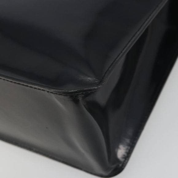 CHANEL Tote Bag Patent Black Silver CC Auth 196085