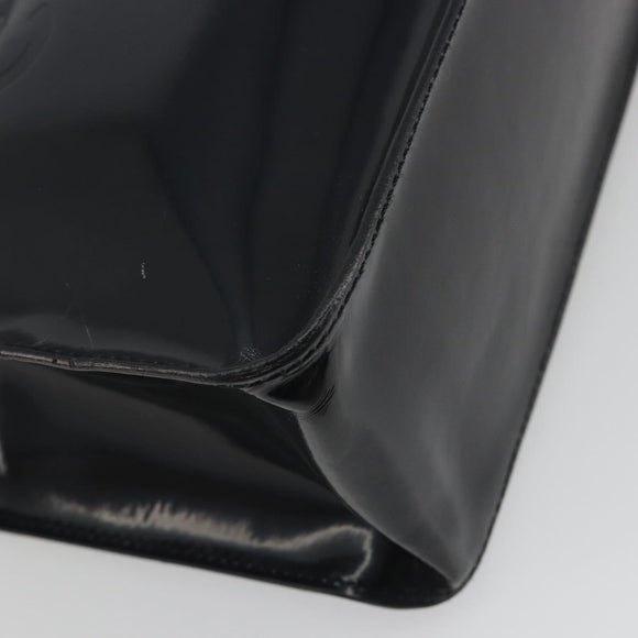 CHANEL Tote Bag Patent Black Silver CC Auth 196085