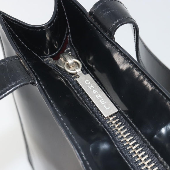 CHANEL Tote Bag Patent Black Silver CC Auth 196085