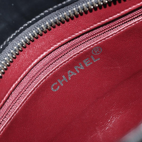 CHANEL Tote Bag Patent Black Silver CC Auth 196085