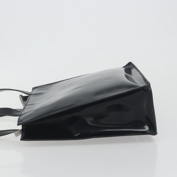 CHANEL Tote Bag Patent Black Silver CC Auth 196085
