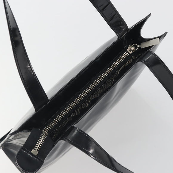 CHANEL Tote Bag Patent Black Silver CC Auth 196085