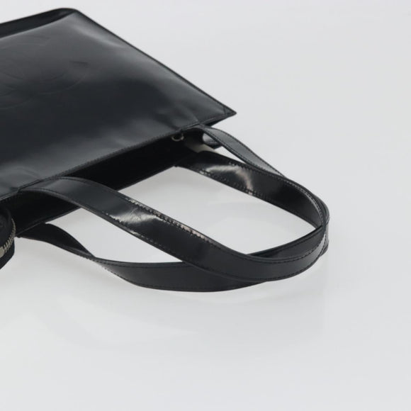 CHANEL Tote Bag Patent Black Silver CC Auth 196085