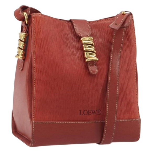 LOEWE Velazquez Shoulder Bag Leather Red Gold Tone Auth 196086