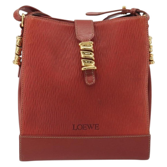 LOEWE Velazquez Shoulder Bag Leather Red Gold Tone Auth 196086