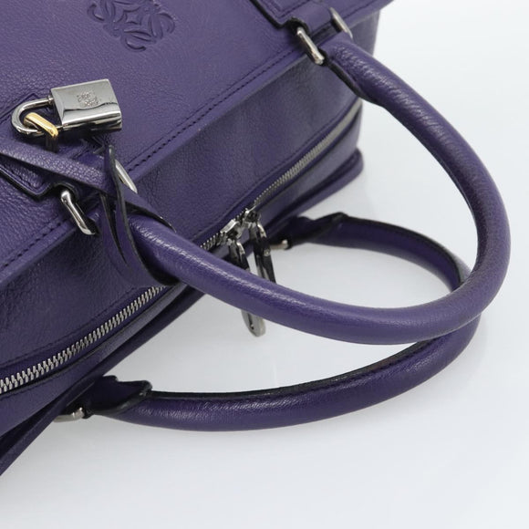 LOEWE Amazona 36 Hand Bag Leather Purple Silver Auth 196090