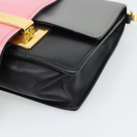 PRADA Shoulder Bag Leather Multicolor Gold Tone Auth 196091A